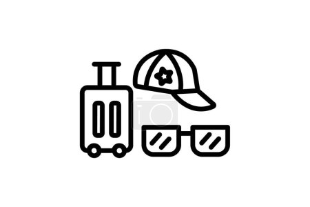 Illustration for Travel Accessories icon, gear, travel gear, travel essentials, accessories for travel line icon, editable vector icon, pixel perfect, illustrator ai file - Royalty Free Image