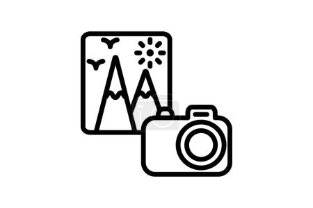 Reise-Fotografie-Symbol, Reise-Fotografie, Reise-Fotos, Reise-Bilder, Reise-Bilder Zeilen-Symbol, editierbare Vektorsymbol, Pixel perfekt, Illustrator ai-Datei