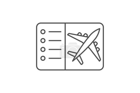Ilustración de Icono de vuelos, billetes de avión, viajes aéreos, reserva de vuelos, reserva de vuelos icono de línea delgada, icono de vector editable, píxel perfecto, archivo ai ilustrador - Imagen libre de derechos