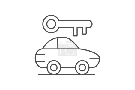 Ilustración de Icono de alquiler de coches, coches de alquiler, alquiler de coches, reservas de coches, icono de línea delgada de reserva de coches, icono de vector editable, pixel perfect, illustrator ai file - Imagen libre de derechos