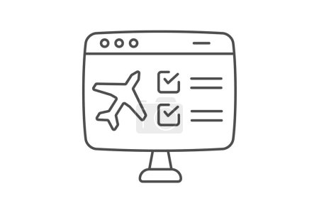 Icono de check-in, check-in de viaje, check-in de vuelo, check-in hotel, icono de línea delgada de check-in de alquiler de coches, icono de vector editable, pixel perfect, illustrator ai file