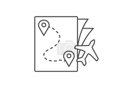 Ilustración de Icono de itinerario, itinerarios, itinerario de viaje, itinerarios de viaje, itinerario de viaje icono de línea delgada, icono de vector editable, pixel perfect, illustrator ai file - Imagen libre de derechos
