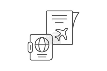 Icono de documentos de viaje, papeleo, papeleo para viajes, papeleo de viaje, icono de línea delgada de identificación, icono de vector editable, pixel perfect, illustrator ai file