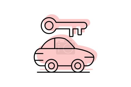 Car Rentals icon, rental cars, car hire, car reservations, car booking color shadow thinline icon, editable vector icon, pixel perfect, illustrator ai file