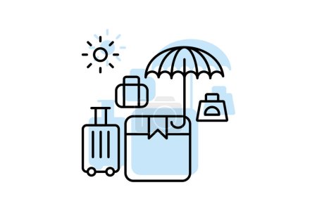 Icono de paquetes de vacaciones, paquetes de viaje, paquetes de vacaciones, paquetes de escapada, ofertas de vacaciones icono de línea delgada sombra de color, icono de vector editable, píxel perfecto, archivo ai ilustrador