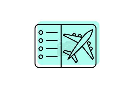 Icono de vuelos, billetes de avión, viajes aéreos, reserva de vuelos, reservas de vuelo icono de línea delgada sombra de color, icono de vector editable, píxel perfecto, archivo ai ilustrador
