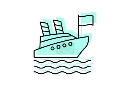 Icono de crucero, cruceros, cruceros, cruceros, icono de línea delgada de sombra de color de crucero, icono de vector editable, pixel perfect, illustrator ai file