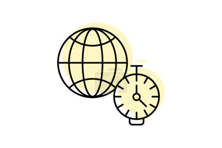 Zeitzonensymbol, Zeitzonen, Weltzonen, Zeitzonenunterschiede, Zeitzonenkonvertierungen Farbschatten-Thinline-Symbol, editierbares Vektorsymbol, Pixel perfekt, Illustrator ai-Datei