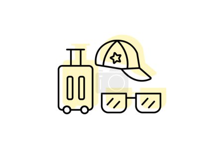 Illustration for Travel Accessories icon, gear, travel gear, travel essentials, accessories for travel color shadow thinline icon, editable vector icon, pixel perfect, illustrator ai file - Royalty Free Image