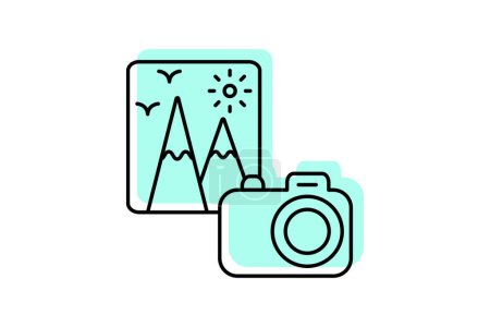Reise-Fotografie-Symbol, Reise-Fotografie, Reise-Fotos, Reise-Bilder, Reise-Bilder Farbe Schatten Thinline-Symbol, editierbare Vektorsymbol, Pixel perfekt, Illustrator ai-Datei