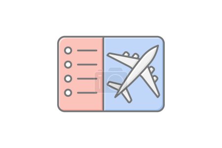 Ilustración de Icono de vuelos, billetes de avión, viajes aéreos, reserva de vuelos, reservas de vuelo icono de color lineal, icono de vector editable, píxel perfecto, archivo ai ilustrador - Imagen libre de derechos
