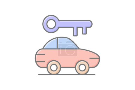 Ilustración de Icono de alquiler de coches, coches de alquiler, alquiler de coches, reservas de coches, icono de color lineal de reserva de coches, icono de vector editable, píxel perfecto, archivo ai ilustrador - Imagen libre de derechos