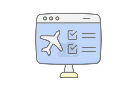 Icono de facturación, check-in de viaje, check-in de vuelo, check-in en el hotel, icono de color lineal de check-in de alquiler de coches, icono de vector editable, pixel perfect, illustrator ai file