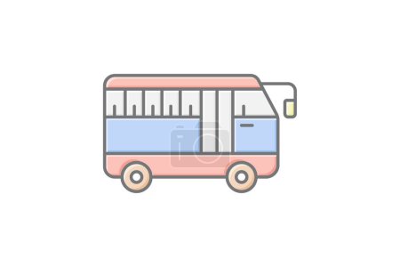 Bus-Symbol, Busse, Reisebusse, Reisebusse, lineares Farb-Symbol, editierbares Vektor-Symbol, Pixel perfekt, Illustrator ai-Datei