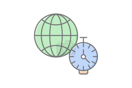 Zeitzonensymbol, Zeitzonen, Weltzonen, Zeitzonenunterschiede, Zeitzonenkonvertierungen lineares Farbsymbol, editierbares Vektorsymbol, Pixel perfekt, Illustrator ai-Datei