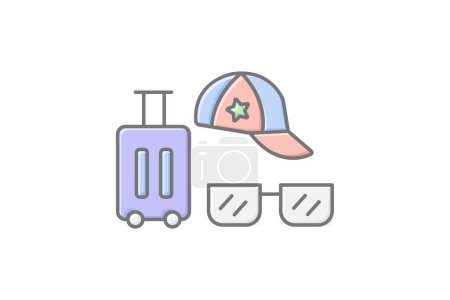 Illustration for Travel Accessories icon, gear, travel gear, travel essentials, accessories for travel lineal color icon, editable vector icon, pixel perfect, illustrator ai file - Royalty Free Image
