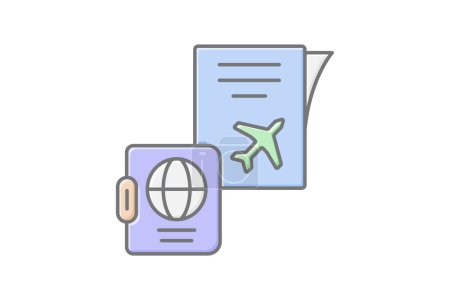 Reisedokumente Symbol, Papierkram, Papierkram für Reisen, Reise-Papierkram, Identifizierung lineare Farb-Symbol, editierbare Vektor-Symbol, Pixel perfekt, Illustrator ai-Datei