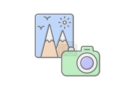 Reise-Fotografie-Symbol, Reise-Fotografie, Reise-Fotos, Reise-Bilder, Reise-Bilder lineare Farb-Symbol, editierbare Vektorsymbol, Pixel perfekt, Illustrator ai-Datei