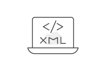 Icono XML, extensible, marcado, idioma, icono de línea delgada de datos, icono de vector editable, píxel perfecto, archivo ai ilustrador