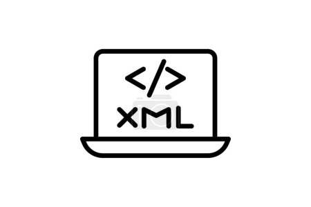 Icono XML, extensible, marcado, idioma, icono de línea de datos, icono de vector editable, píxel perfecto, archivo ai ilustrador
