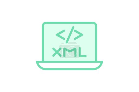 Icono XML, extensible, marcado, idioma, icono de línea de duotono de datos, icono de vector editable, píxel perfecto, archivo ai ilustrador
