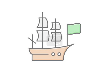 Mayflower Ship icono, barco, acción de gracias, viaje, peregrinos icono de color lineal, icono de vector editable, píxel perfecto, ilustrador ai archivo