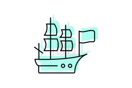 Mayflower Ship icono, barco, acción de gracias, viaje, peregrinos color sombra delgada icono, icono de vector editable, píxel perfecto, ilustrador ai archivo