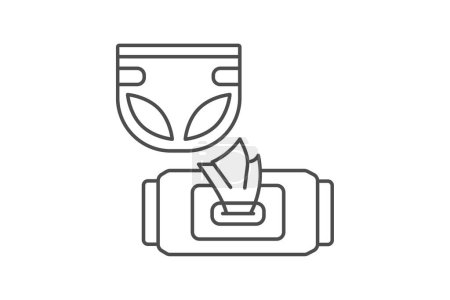 Windel und Wischtücher Symbol, Wischtücher, Baby, Säugling, sauberes Thinline-Symbol, editierbares Vektorsymbol, Pixel perfekt, Illustrator ai-Datei