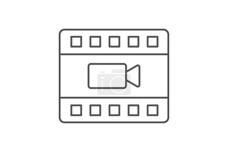 Ilustración de Icono de vídeo, clip, película, película, material de archivo icono de línea delgada, icono de vector editable, píxel perfecto, archivo ai ilustrador - Imagen libre de derechos