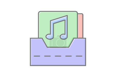 Icono de carpeta de música, carpeta, archivo, mp3, icono de color lineal del álbum, icono de vector editable, píxel perfecto, archivo ai ilustrador