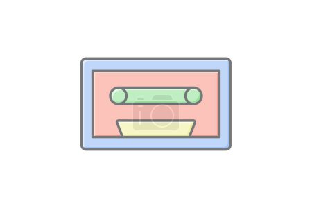 Icono de casete, cinta, música, audio, sonido icono de color lineal, icono de vector editable, píxel perfecto, archivo ai ilustrador