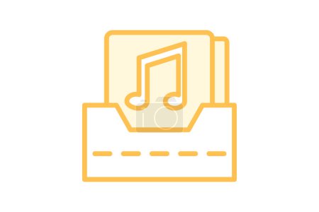 Icono de carpeta de música, carpeta, archivo, mp3, icono de línea de duótono de álbum, icono de vector editable, píxel perfecto, archivo ai ilustrador