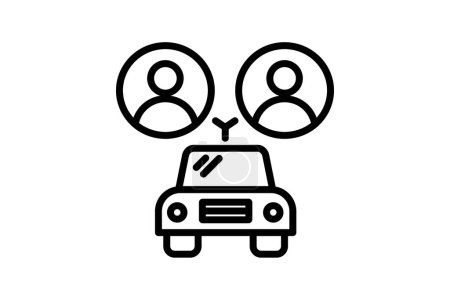 Ride Sharing icono, compartir, coche, taxi, icono de línea de viaje, icono de vector editable, píxel perfecto, archivo ai ilustrador