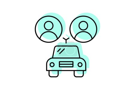 Ride Sharing-Symbol, Sharing, Auto, Taxi, Reise Farbe Schatten Thinline-Symbol, editierbare Vektor-Symbol, Pixel perfekt, Illustrator ai-Datei