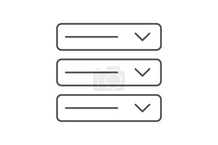 Icono de acordeón, ui, ux, interfaz de usuario, icono de línea delgada de experiencia de usuario, icono de vector editable, píxel perfecto, archivo ai ilustrador
