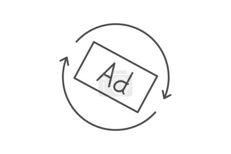 Icono de rotación de anuncios, rotación, publicidad, en línea, icono de línea delgada digital, icono de vector editable, píxel perfecto, archivo ai ilustrador