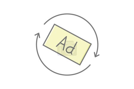 Icono de rotación de anuncios, rotación, publicidad, en línea, icono de color lineal digital, icono de vector editable, píxel perfecto, archivo ai ilustrador