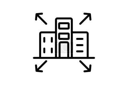 Icono de expansión del edificio, edificio, construcción, arquitectura, diseño, vector editable, píxel perfecto, archivo ai ilustrador