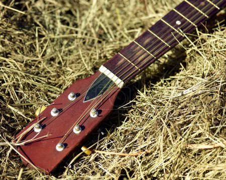 Photo for An old guitar laying in a hay bale - Royalty Free Image