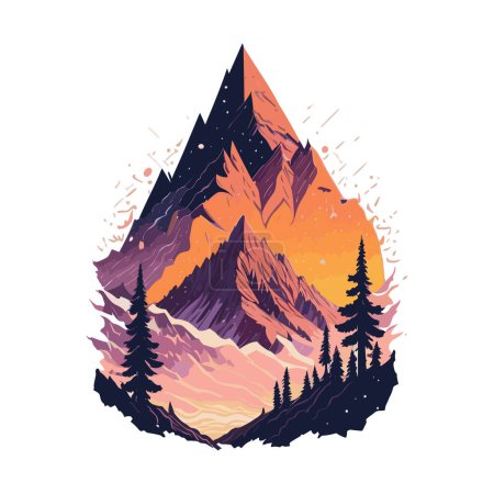 Photo for Mountains with coniferous forest at sunset illustration. - Royalty Free Image