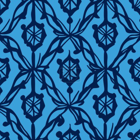 Photo for Seamless pattern illustration in traditional style with abstract geometric ornament - like Portuguese tiles. - Royalty Free Image