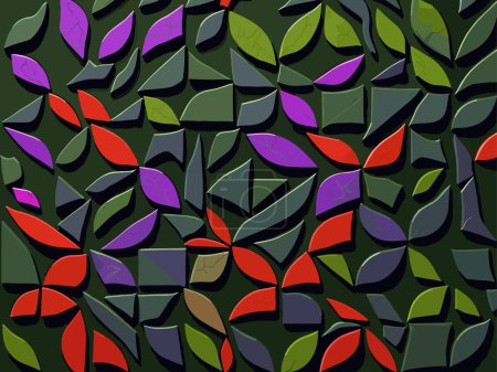 Ilustración de Seamless pattern with colorful leaves on dark background. Vector illustration - Imagen libre de derechos