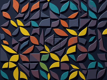 Téléchargez les illustrations : Seamless pattern with colorful leaves on dark background. Vector illustration - en licence libre de droit