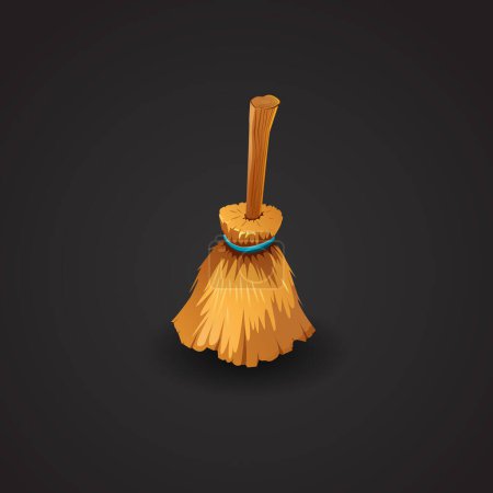 Illustration for Vector illustration of broom over black background. Witch, cleanup, housework. Halloween concept. Can be used for topics like holiday, cleaning, housekeeping - Royalty Free Image
