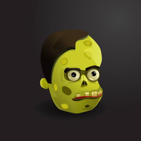 Ilustración de Ilustración vectorial de la cara verde de zombie. Vampiro, horror, miedo. Concepto de Halloween. Puede ser utilizado para temas como vacaciones, cuento de hadas, misterio - Imagen libre de derechos