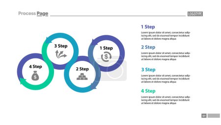 Illustration for Four step process chart with descriptions. Diagram, strategy, plan. Concept for presentation, templates, annual reports. Can be used for topics like planning, finance, banking - Royalty Free Image