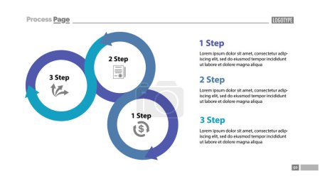 Illustration for Three step process chart slide template. Diagram, strategy, plan. Concept for presentation, templates, annual reports. Can be used for topics like planning, management, organization - Royalty Free Image