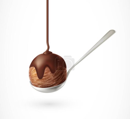 Illustration for Chocolate ice cream in spoon. Design element. For banners, posters, leaflets and brochures. - Royalty Free Image