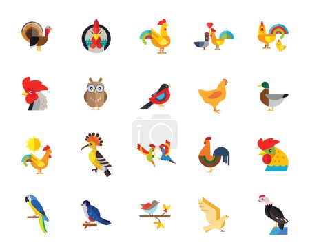 Téléchargez les illustrations : Ensemble d'icônes oiseaux. Peut être utilisé pour des sujets tels que le zoo, la faune, la nature, la faune, l'environnement, l'ornithologie - en licence libre de droit