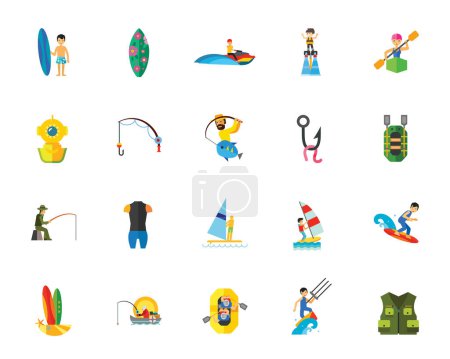 Illustration for Water sport athletes icon set. Can be used for topics like sport,healthy lifestyle, hobby, leisure, recreation - Royalty Free Image